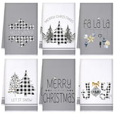 Geyoga 6 Pcs Merry Christmas Kitchen Towels Buffalo Plaid Xmas Tree Dish Towels Hand Towel Tea Towel Absorbent Soft Drying Cloth for Holiday Housewarming Gifts, 16×24 Inch(Gray White)
