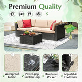 Devoko Patio Furniture Sets 6 Pieces Outdoor Sectional Rattan Sofa Manual Weaving Wicker Patio Conversation Set with Glass Table and Cushion (Beige)